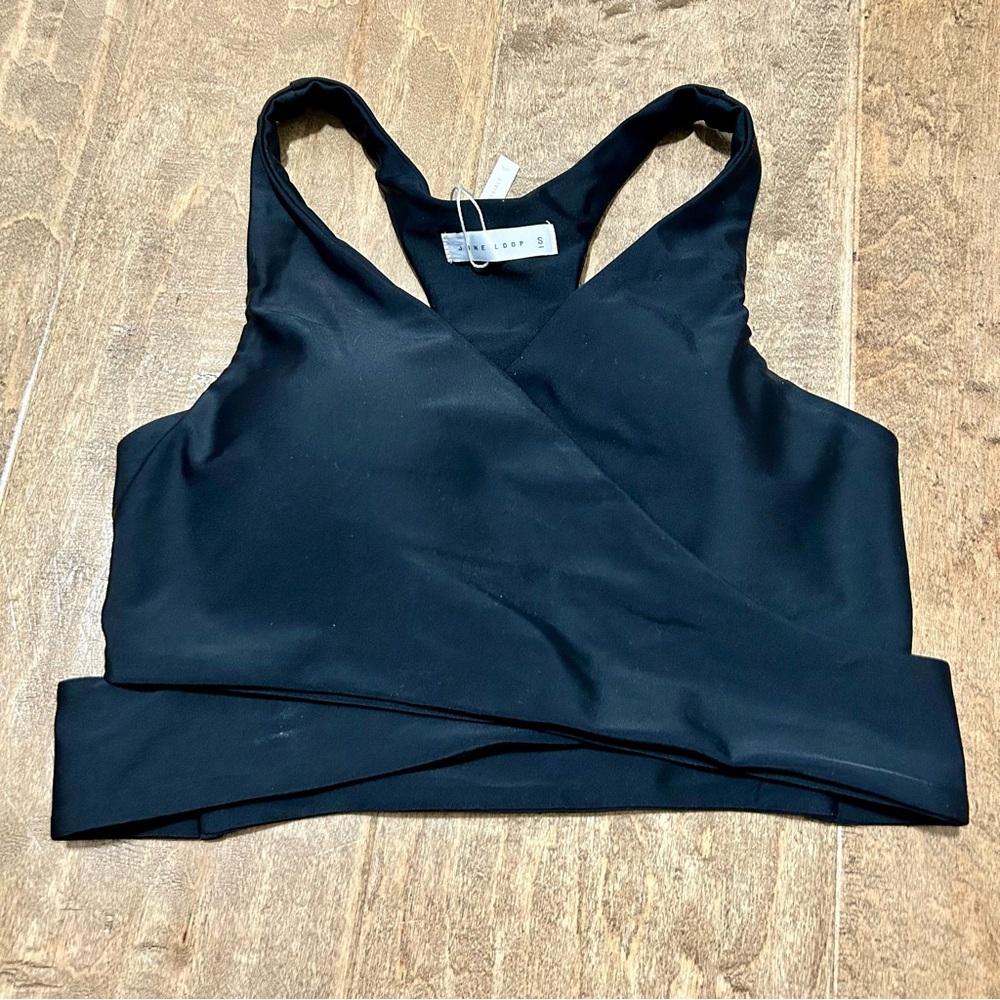 June Loop Women’s Wrap Swim Suit Bikini Top Black Size Small NWT